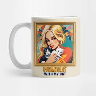 Romantasy with my Cat (blond girl holding two cats) Mug